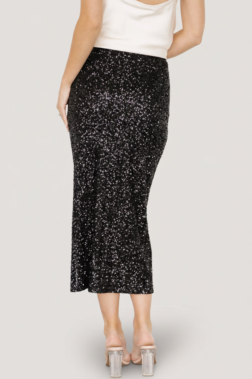 Charmed Sequin Midi Skirt | Black