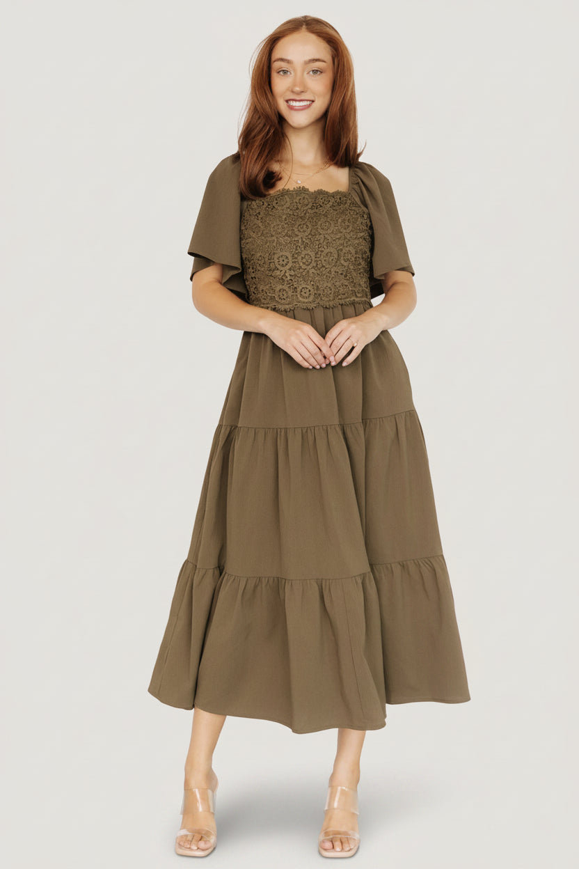 Baltic Born Womens Fauna Lace Top Dress | Olive