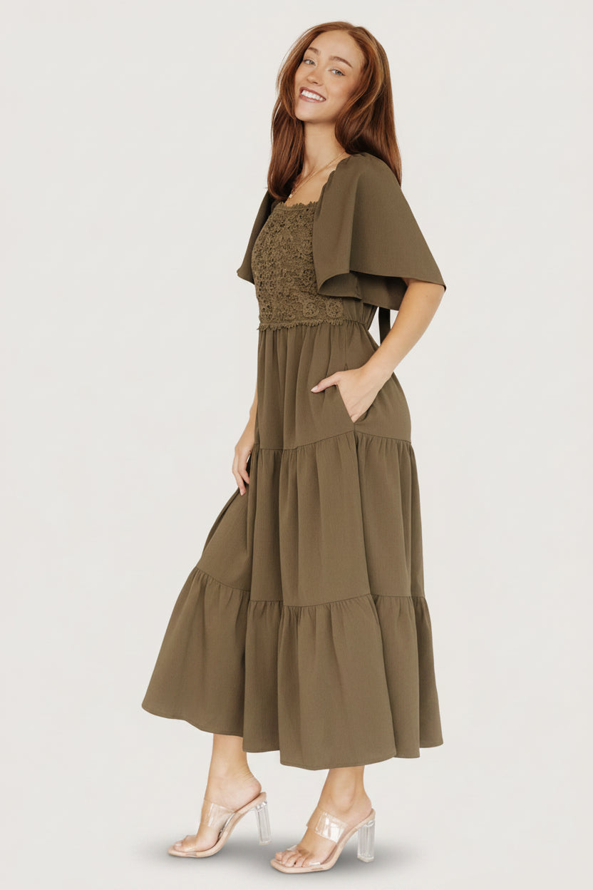Fauna Lace Top Dress | Olive