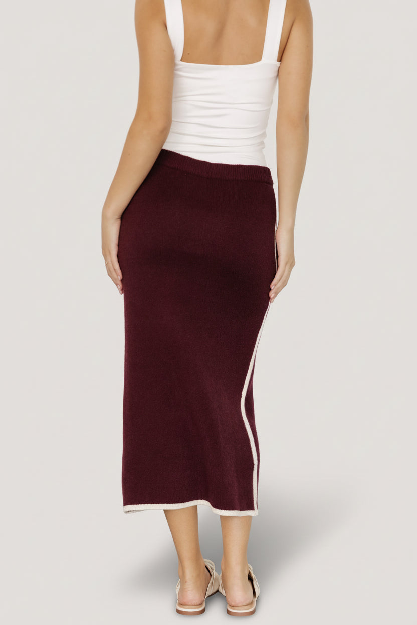 Ava Knit Midi Skirt | Wine
