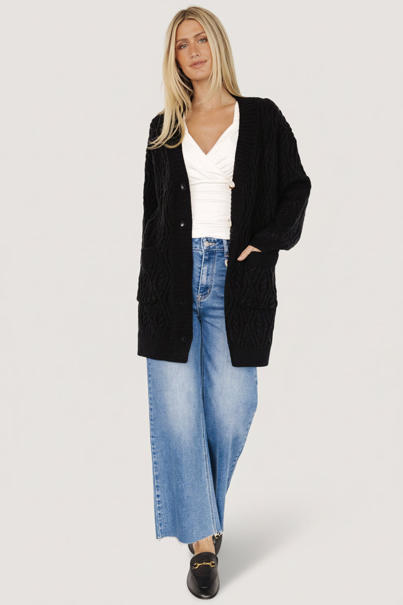 Alberta Cable Knit Cardigan | Black