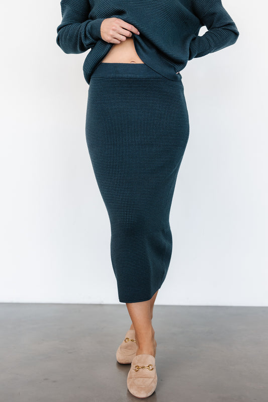 Carey Waffle Midi Skirt | Midnight Blue