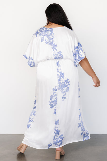 Florina Kimono Maxi Dress | White + Blue