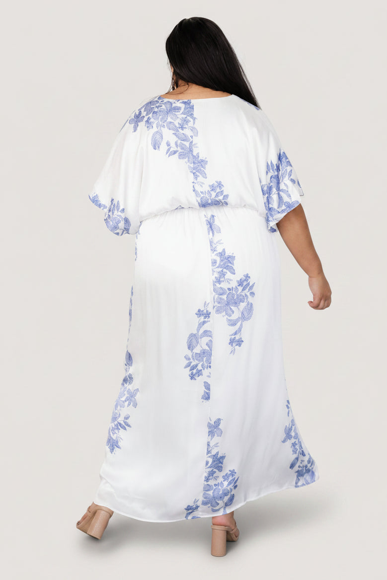 Florina Kimono Maxi Dress | White + Blue
