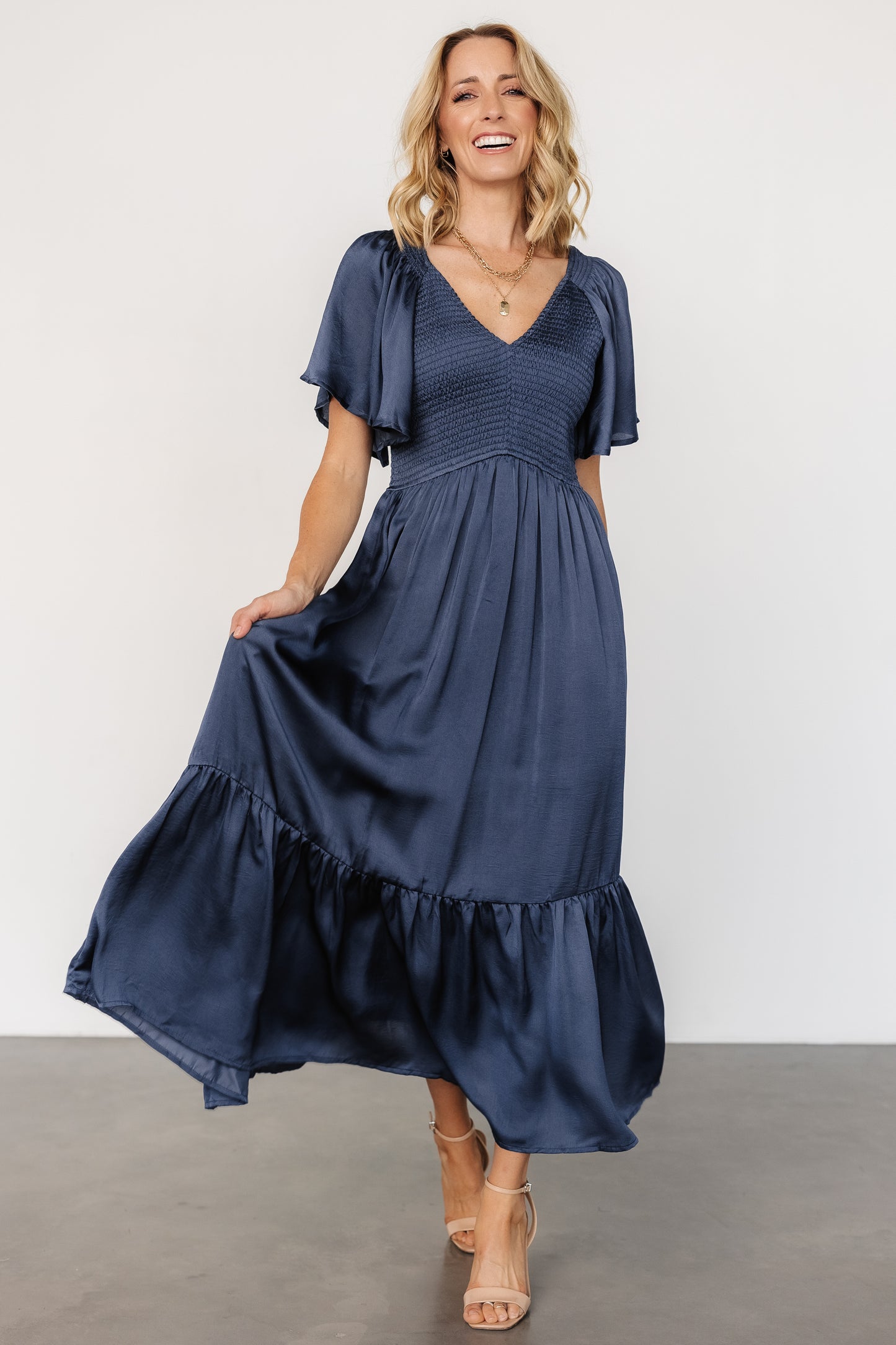 Lovell Smocked Midi Dress | Midnight Blue