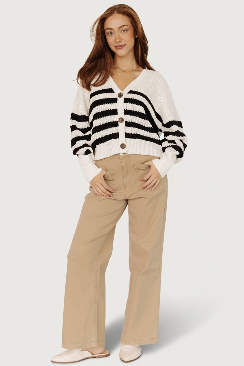 Gracie Knit Cardigan | Ivory + Black Stripe