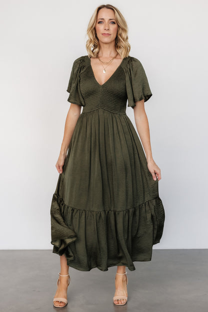 Lovell Smocked Midi Dress | Deep Olive