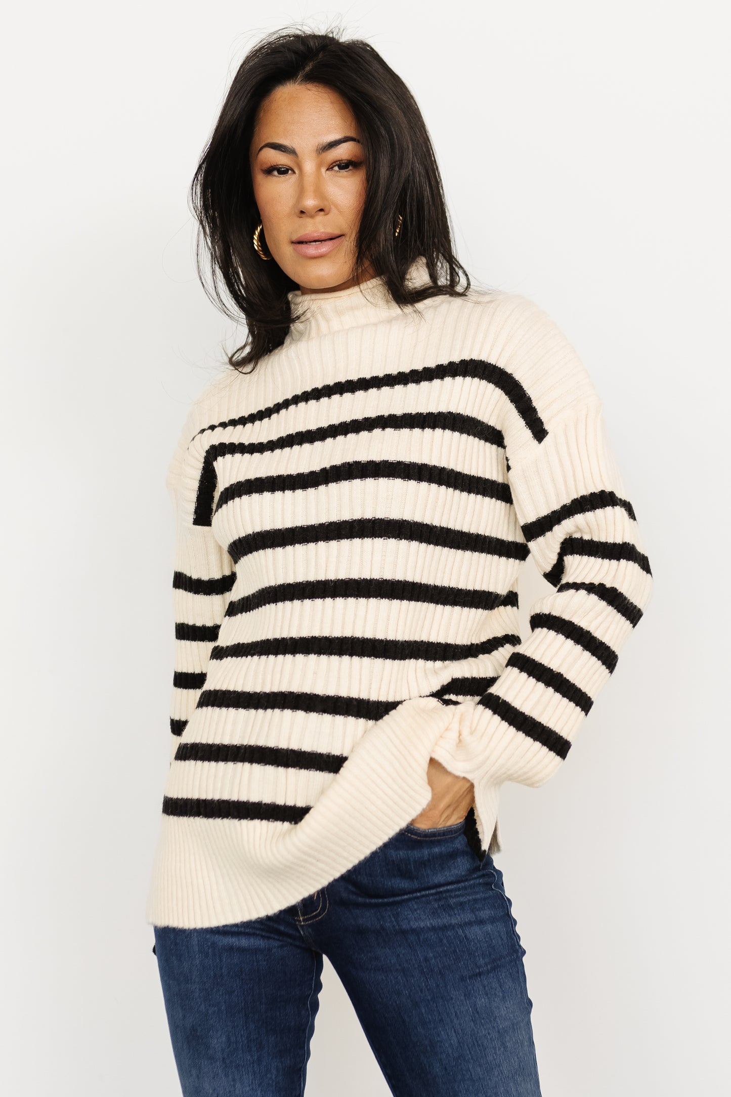 Landell Striped Sweater | Ivory + Black