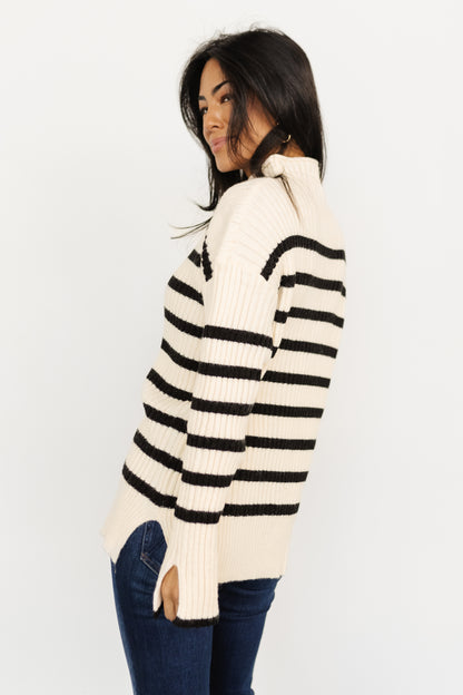 Landell Striped Sweater | Ivory + Black