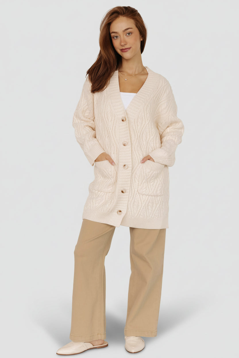 Alberta Cable Knit Cardigan | Cream