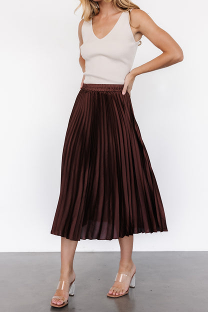 Demetria Pleated Midi Skirt | Dark Brown