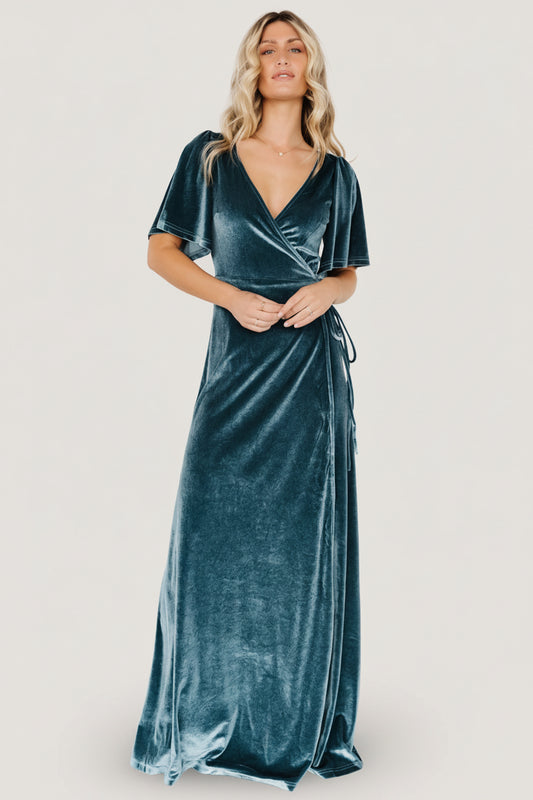 Meghan Velvet Wrap Maxi Dress | Persian Blue