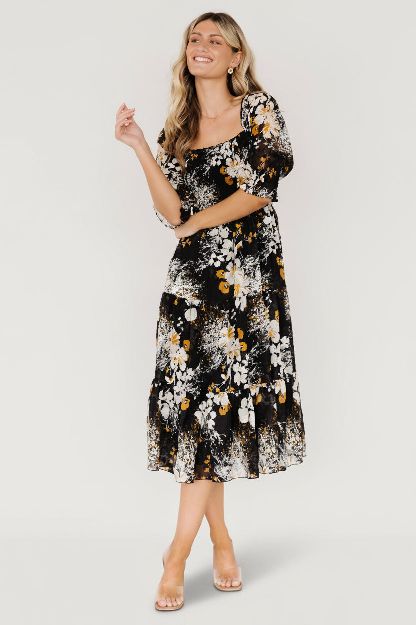 Fabian Jacquard Midi Dress | Black Floral
