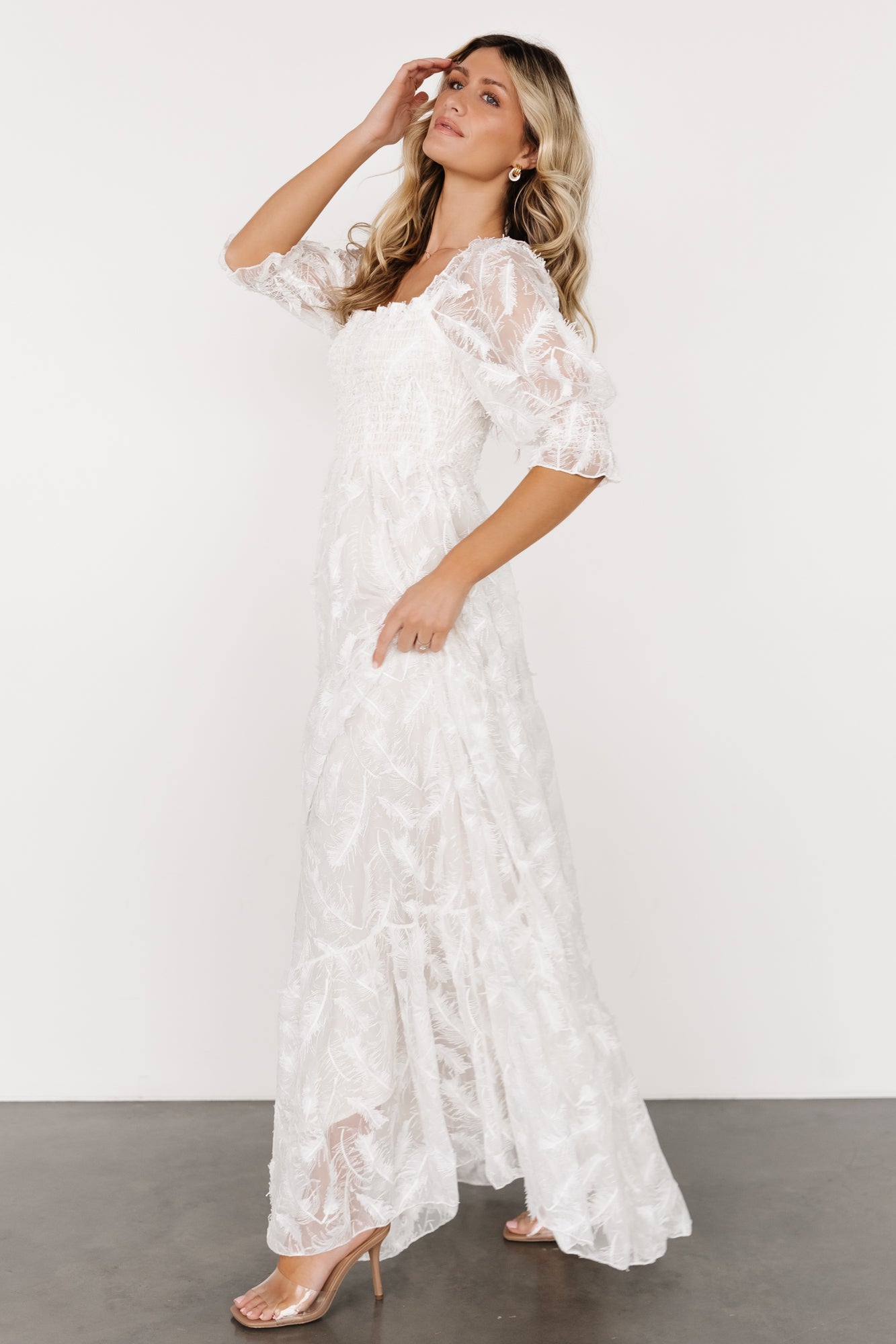 Paloma Smocked Feather Maxi Dress Off White | Baltic Born 2XL Paloma Smocked Feather Maxi Dress Off White | Baltic Born 2XL