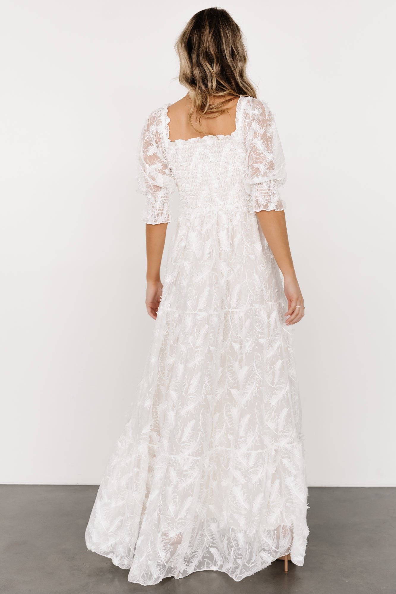 Paloma Smocked Feather Maxi Dress Off White | Baltic Born XS Paloma Smocked Feather Maxi Dress Off White | Baltic Born XS