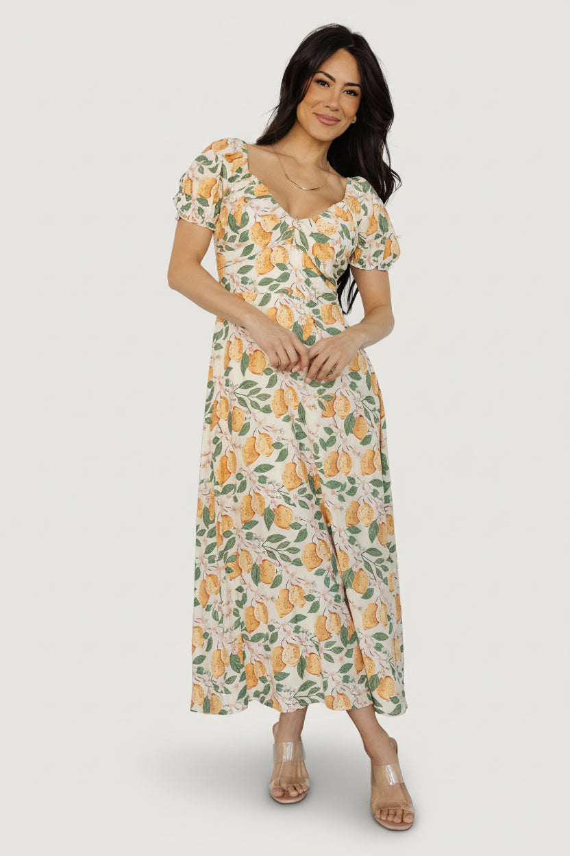 Baltic Born Womens Amalfi Midi Dress | Lemon Print