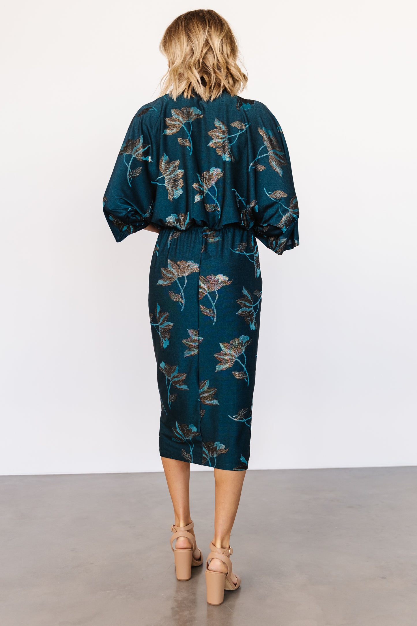 Shaneen Ruched Midi Dress | Jade Floral Shimmer