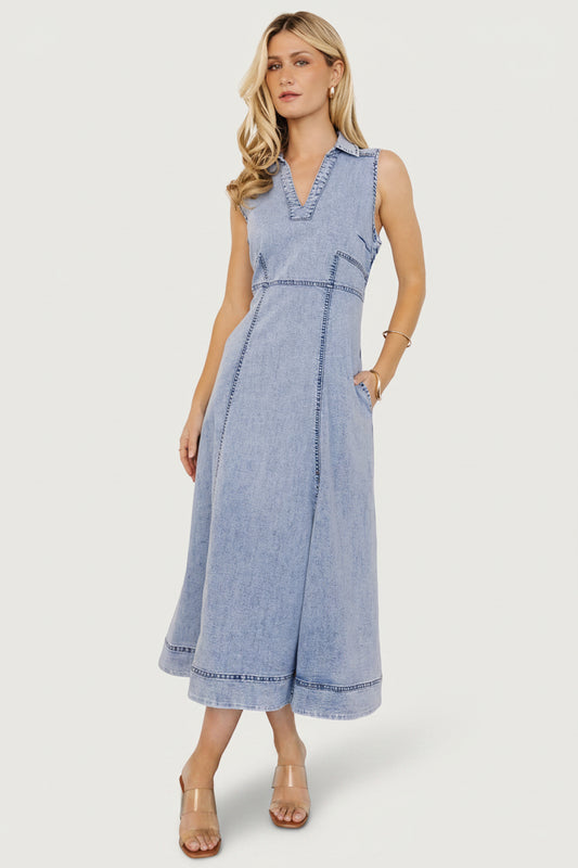 Baltic Born Womens Georgia Sleeveless Midi Dress | Denim