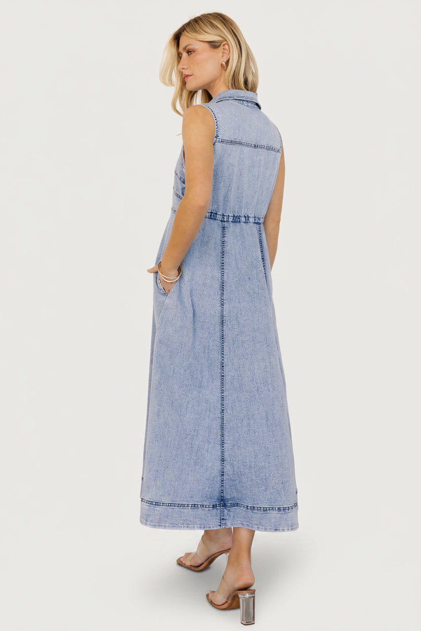 Baltic Born Womens Georgia Sleeveless Midi Dress | Denim