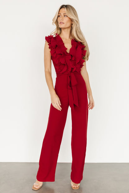 Tyra Ruffle Tank Jumpsuit | Burgundy