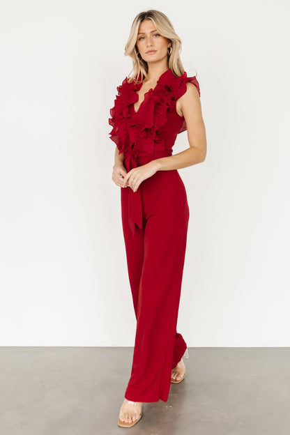 Tyra Ruffle Tank Jumpsuit | Burgundy