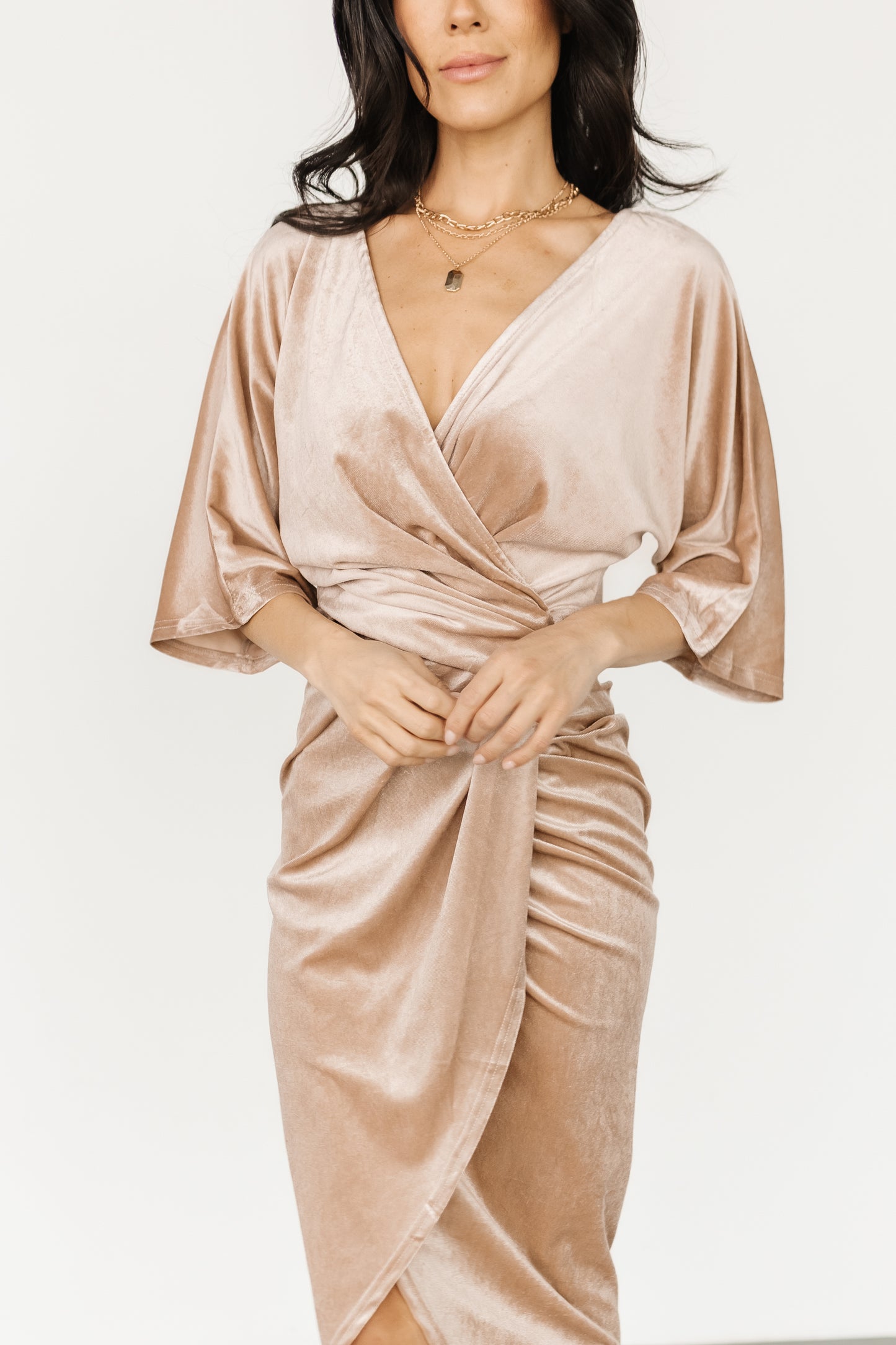 Brendyn Ruched Velvet Dress | Champagne