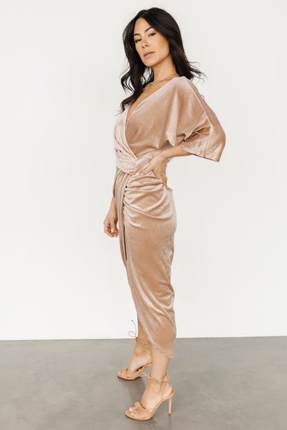 Brendyn Ruched Velvet Dress | Champagne