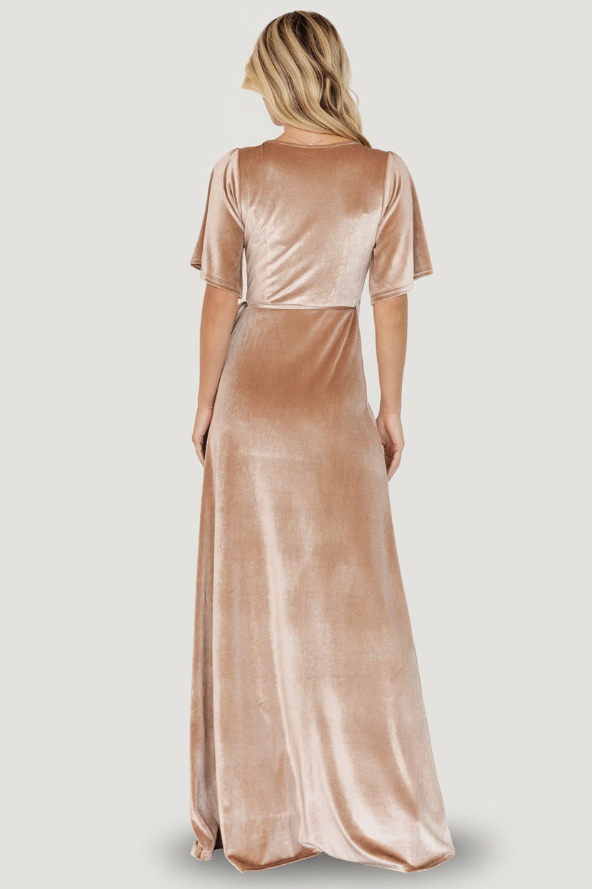 Baltic Born Womens Meghan Velvet Wrap Maxi Dress | Champagne | Size: XS Baltic Born Womens Meghan Velvet Wrap Maxi Dress | Champagne | Size: XS