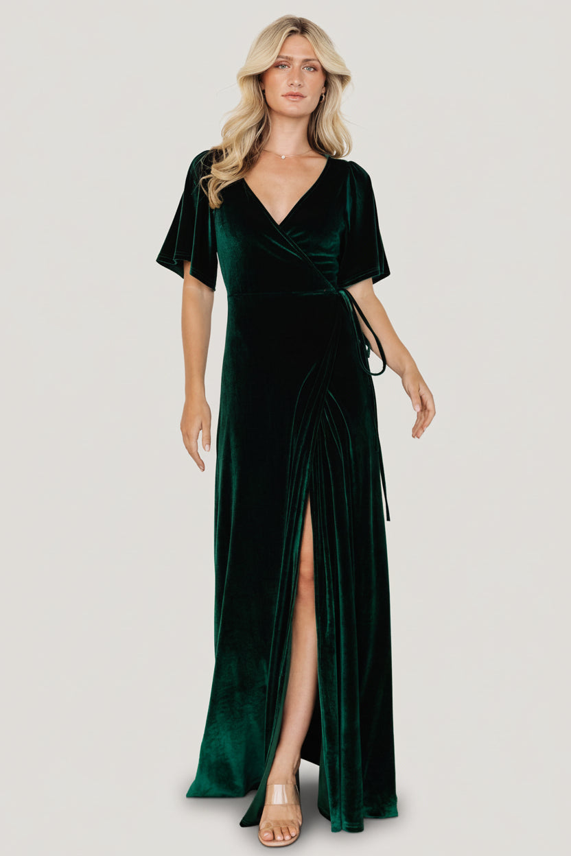 Baltic Born Womens Meghan Velvet Wrap Maxi Dress | Emerald | Size: 2XL Baltic Born Womens Meghan Velvet Wrap Maxi Dress | Emerald | Size: 2XL