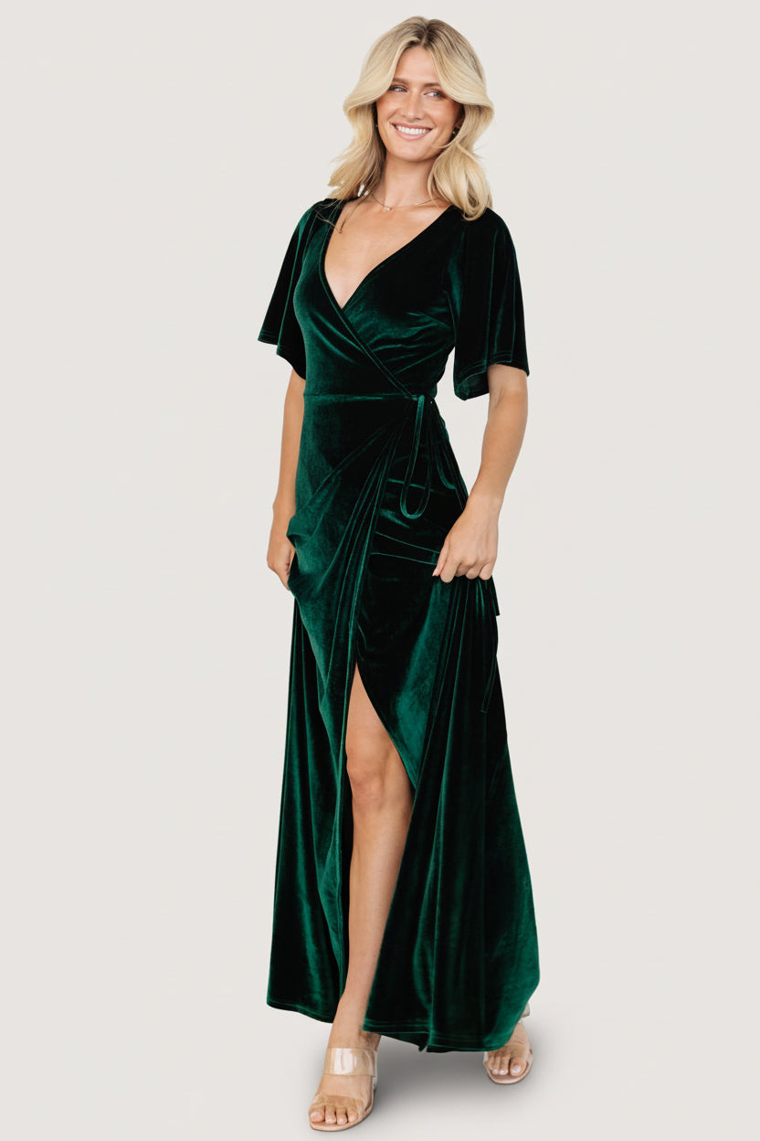 Meghan Velvet Wrap Maxi Dress | Emerald