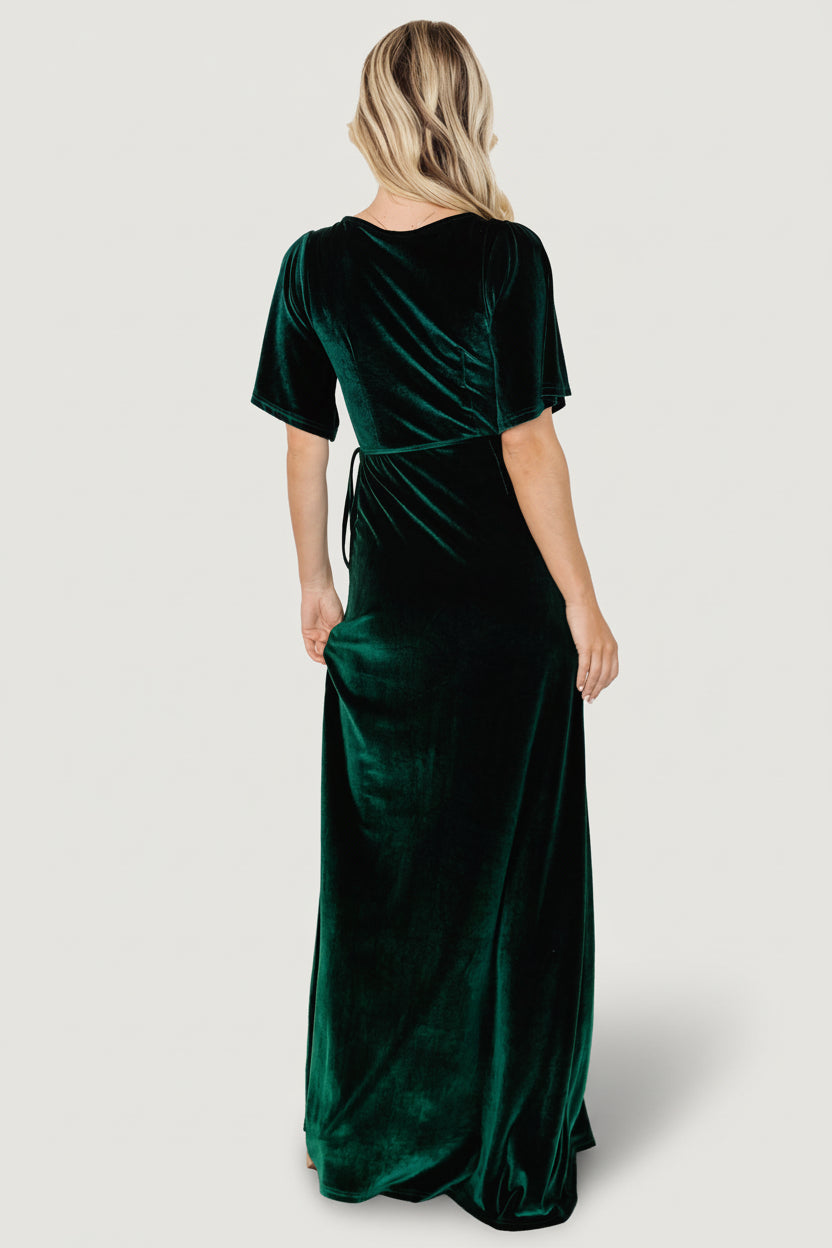 Meghan Velvet Wrap Maxi Dress | Emerald