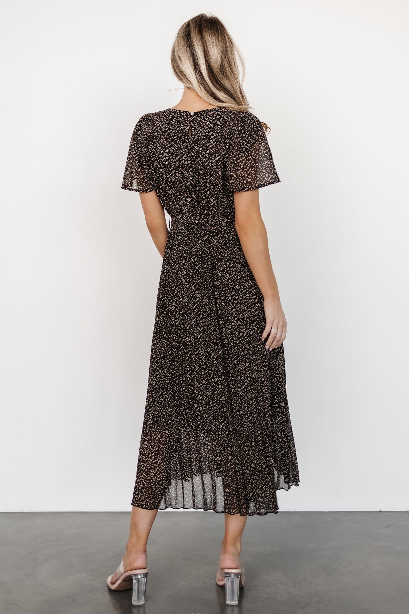 Baltic Born Womens Prim Pleated Dress | Black Print