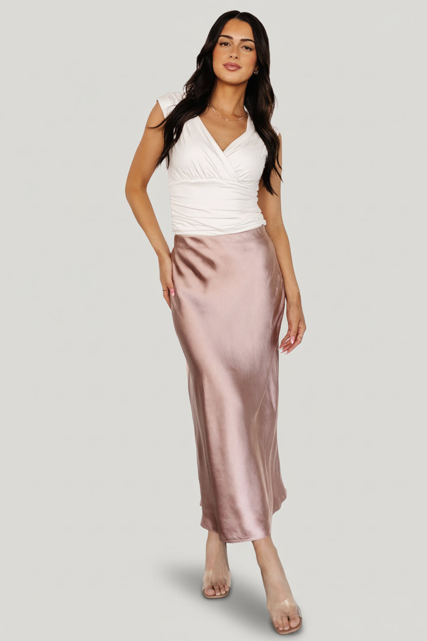 Celeste Satin Midi Skirt | Blush