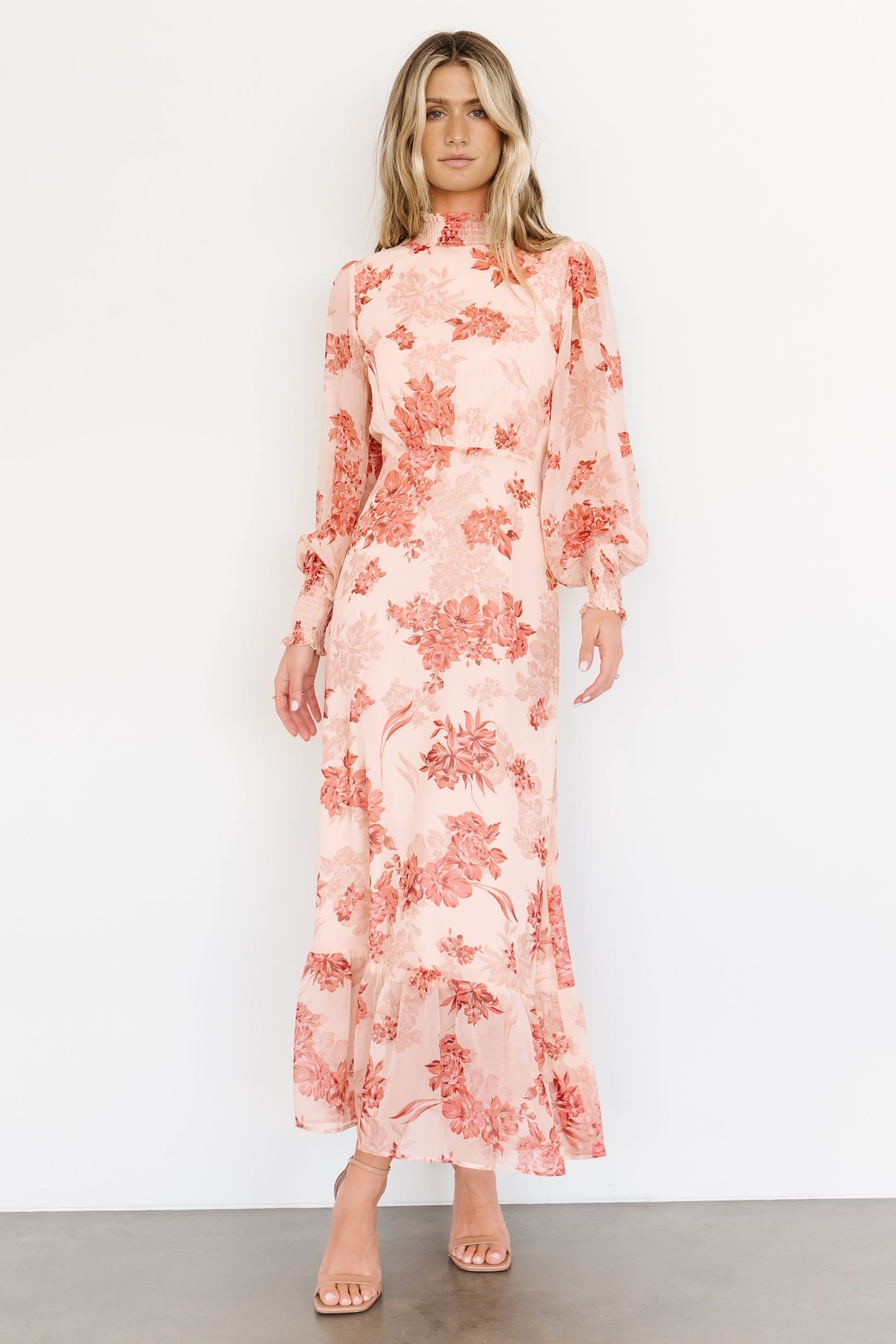 Luciana Maxi Dress - Beige & Rose Floral Maxi | Baltic Born XS Luciana Maxi Dress - Beige & Rose Floral Maxi | Baltic Born XS