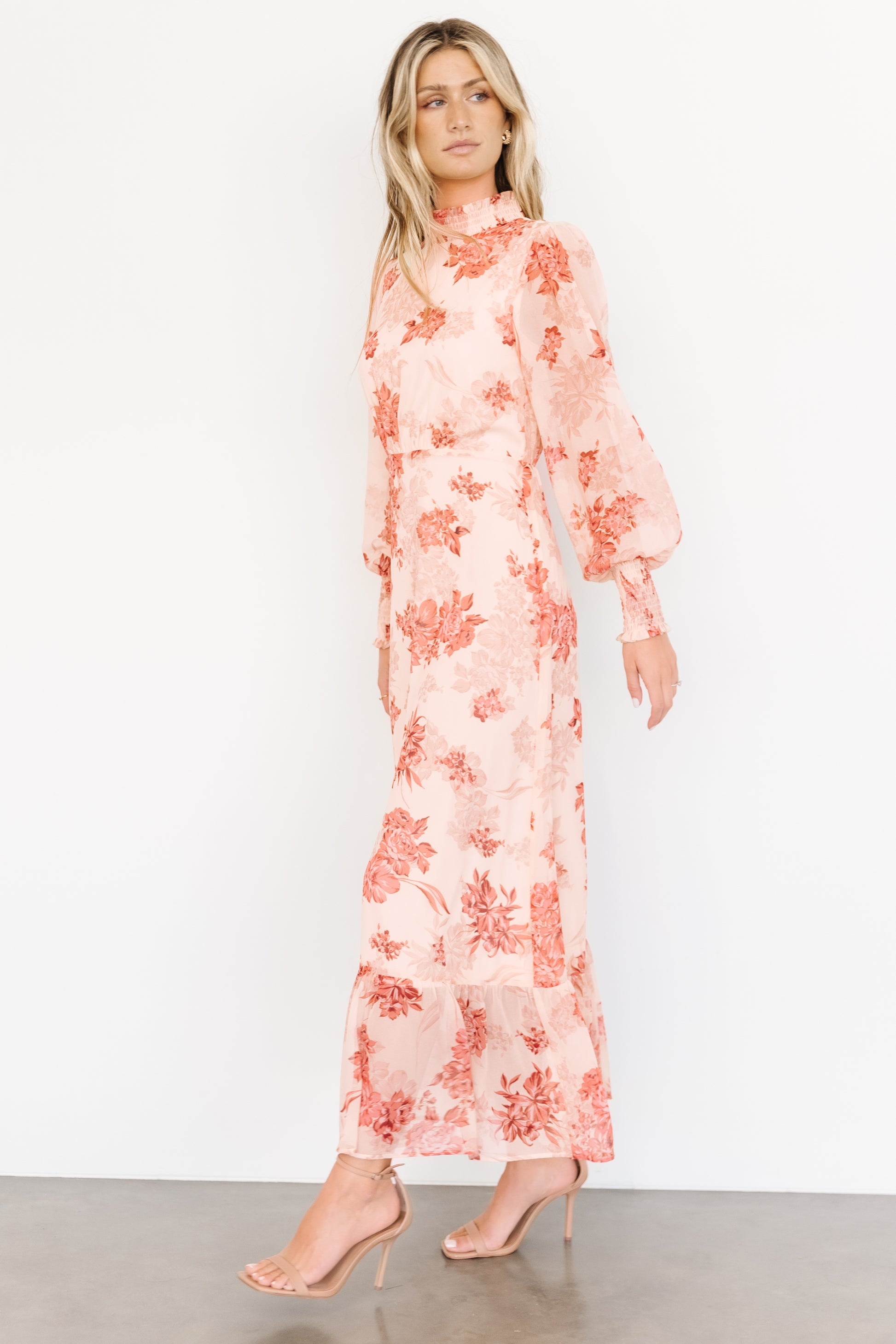 Luciana Maxi Dress - Beige & Rose Floral Maxi | Baltic Born XS Luciana Maxi Dress - Beige & Rose Floral Maxi | Baltic Born XS