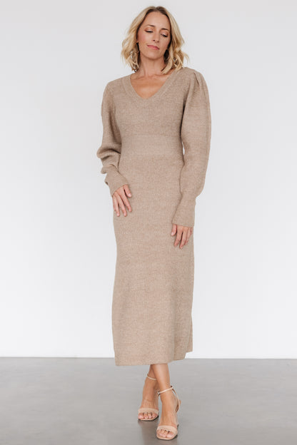 Lenore V Neck Sweater Dress | Latte