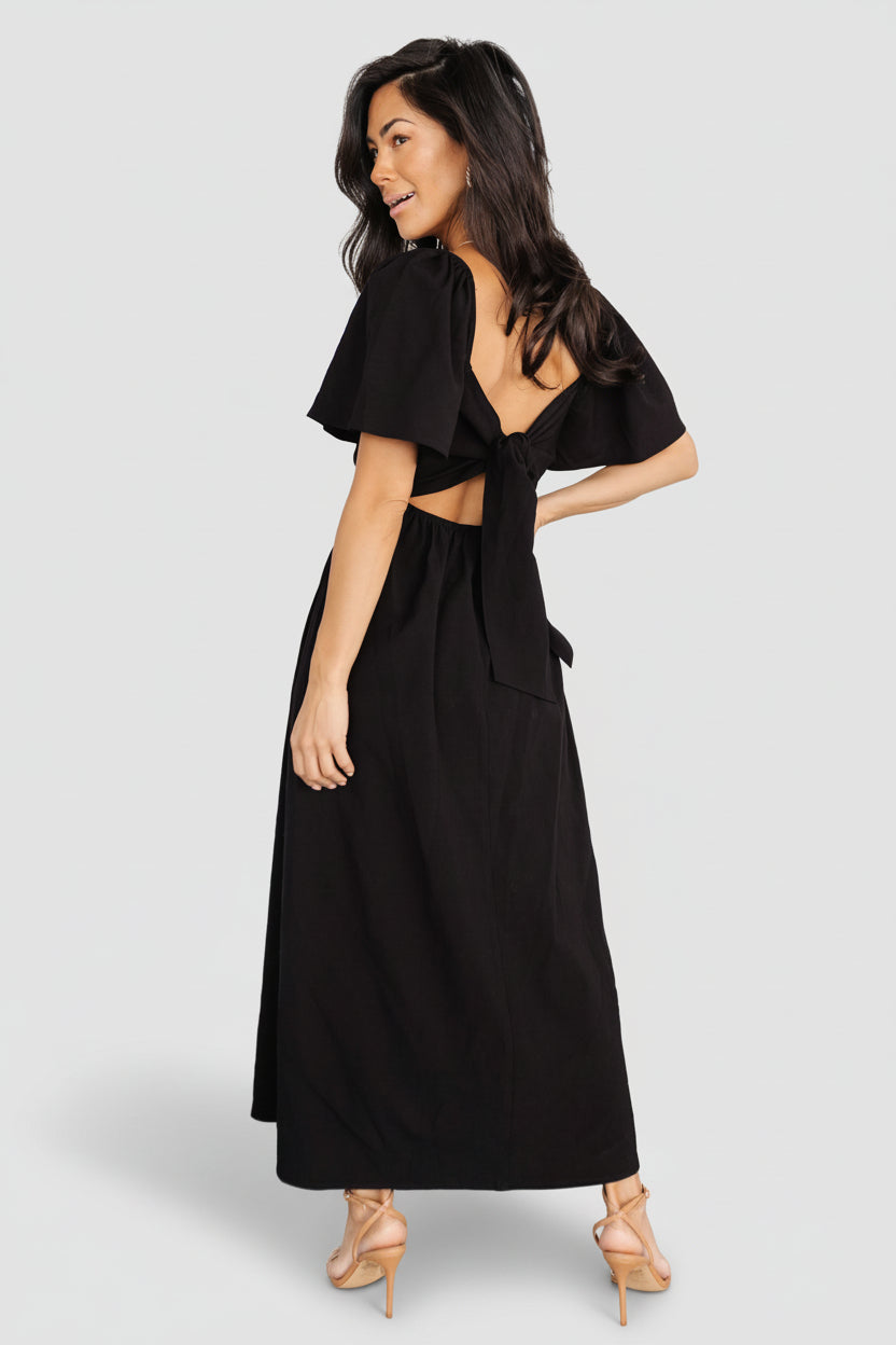 bump friendly black tie dress Baltic Born Womens Indie Back Tie Dress | Black