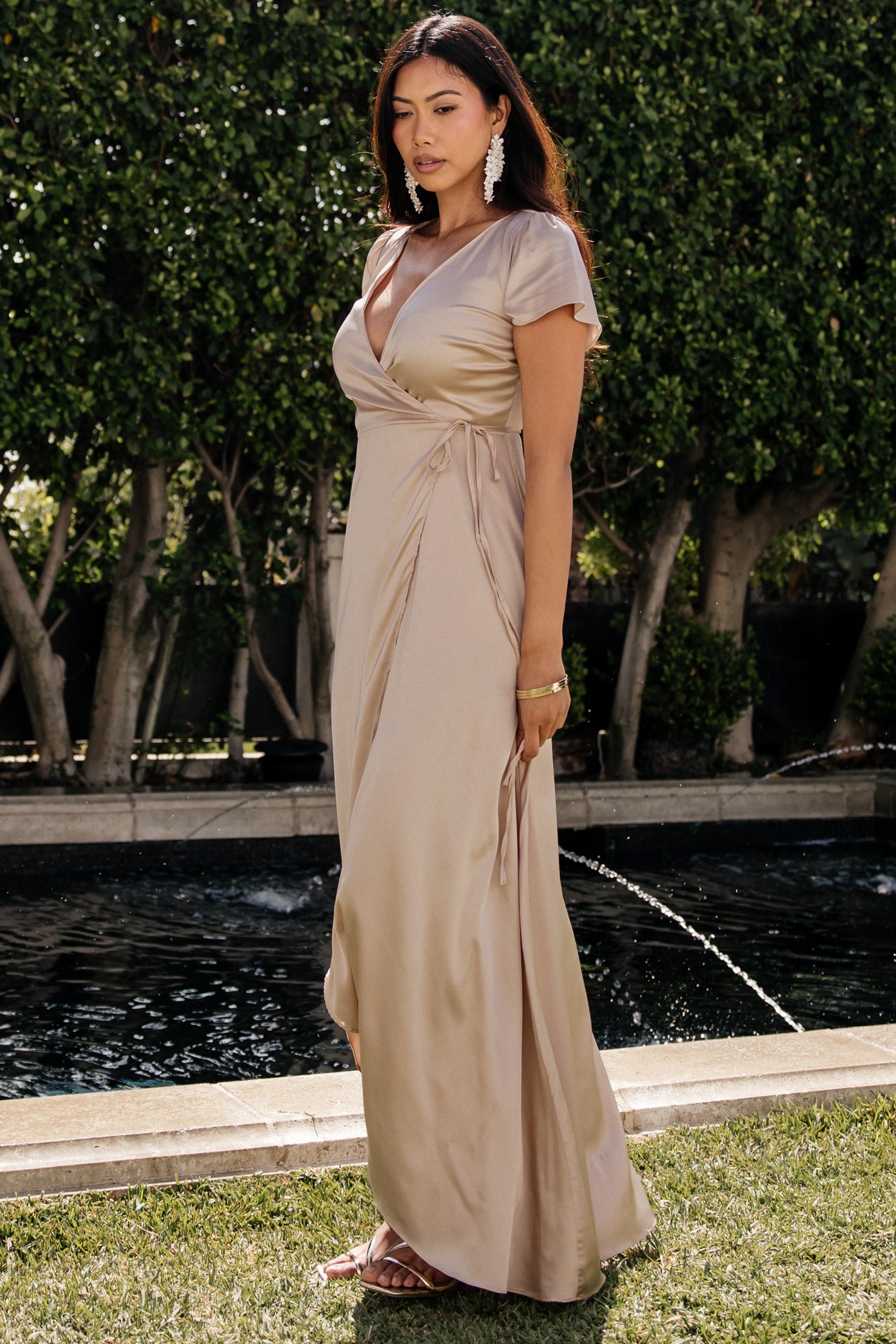 Krystal Satin Wrap Gown | Champagne