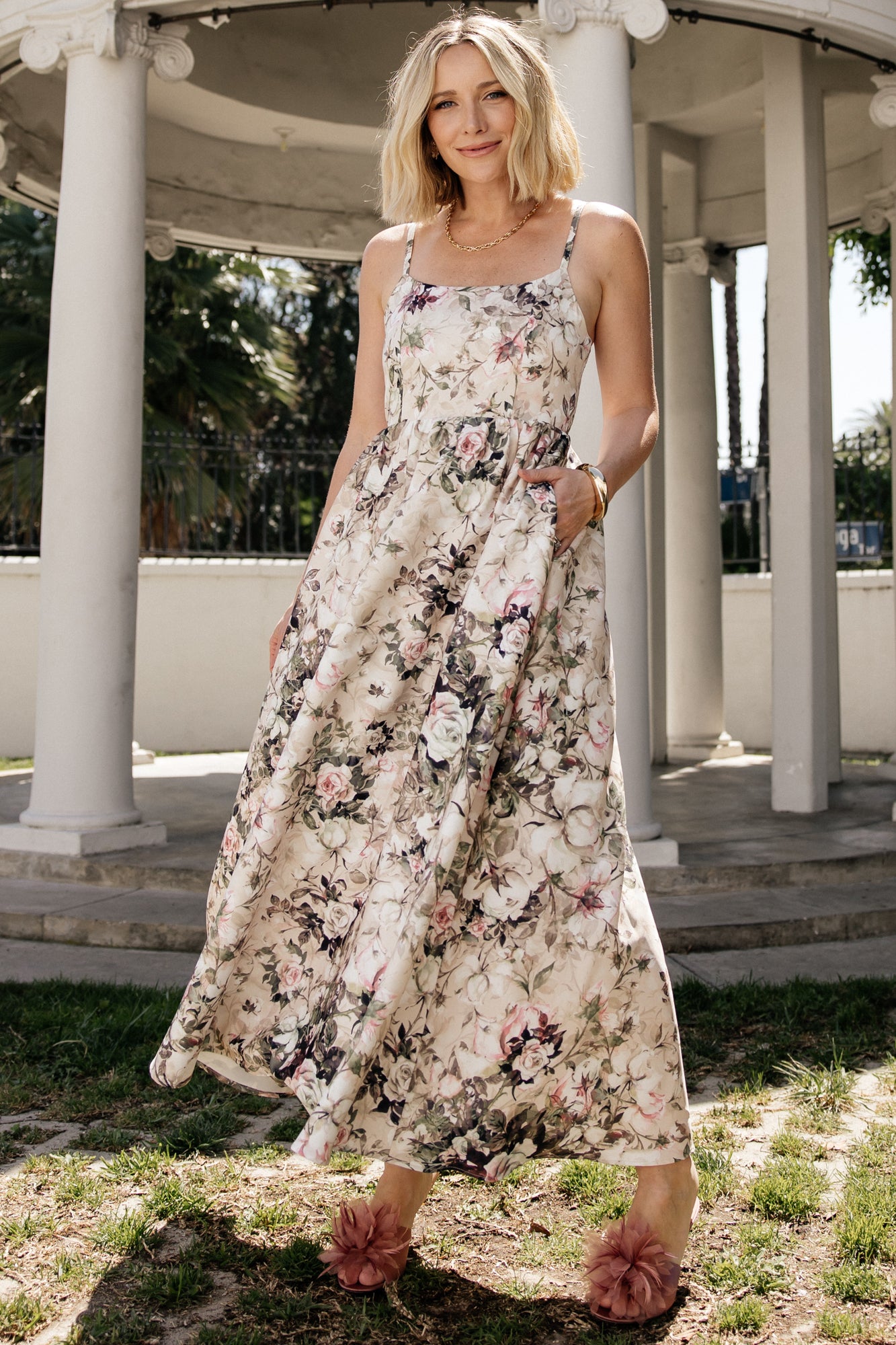 celia midi dress Baltic Born Womens Celia Midi Dress | Beige Multi Floral
