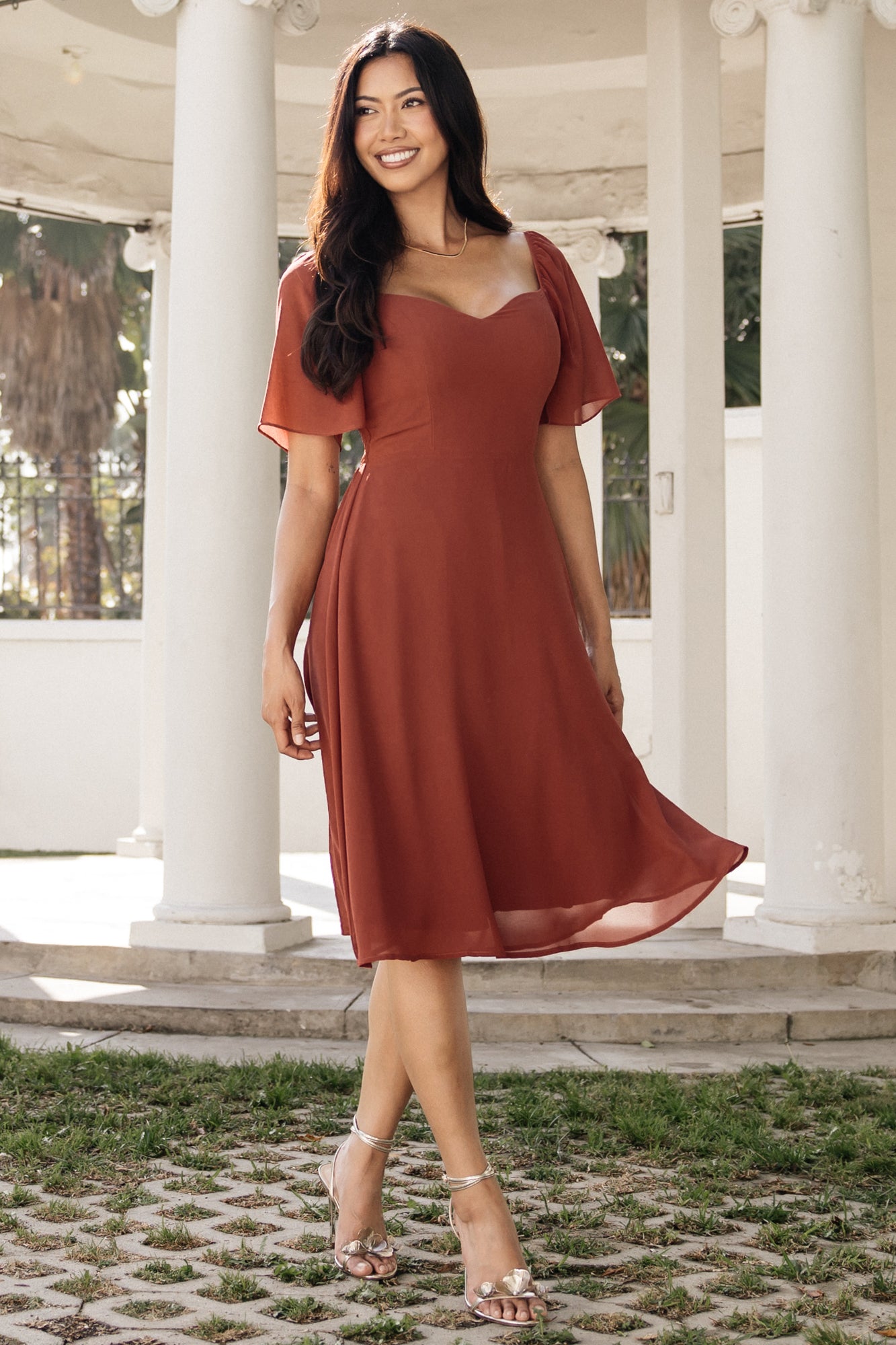 Baltic Born Womens Colette Sweetheart Midi Dress | Cinnamon