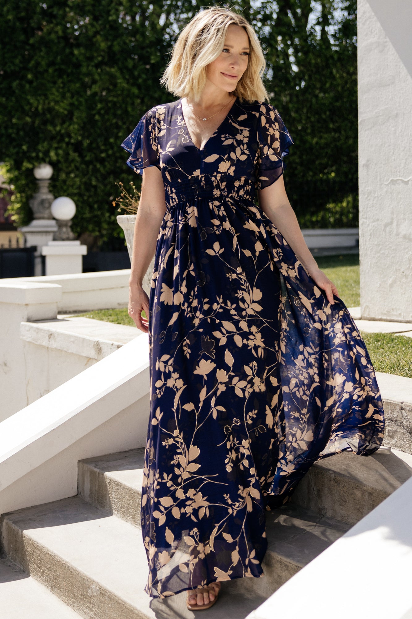 Baltic Born Womens Lynlee Metallic Maxi Dress | Navy