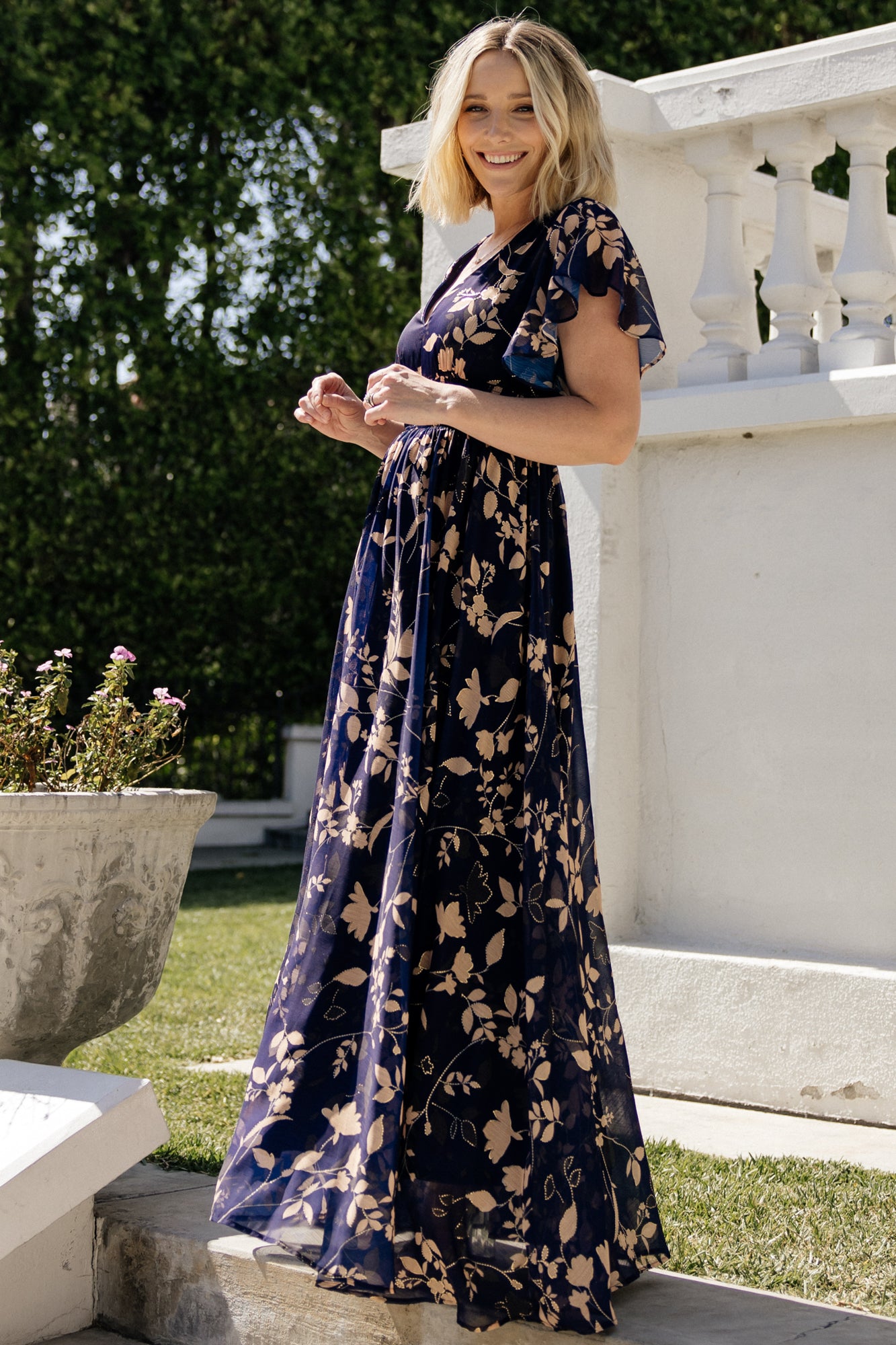 Lynlee Metallic Maxi Dress - Navy V-Neck Maxi | Baltic Born S Lynlee Metallic Maxi Dress - Navy V-Neck Maxi | Baltic Born S