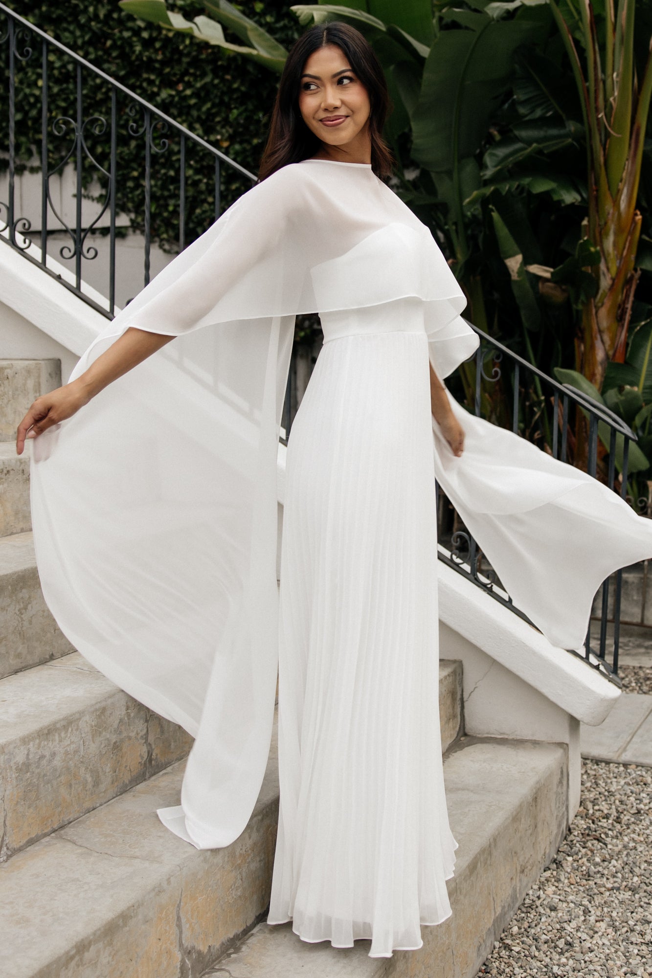 long white cape dress Serafina Strapless Gown