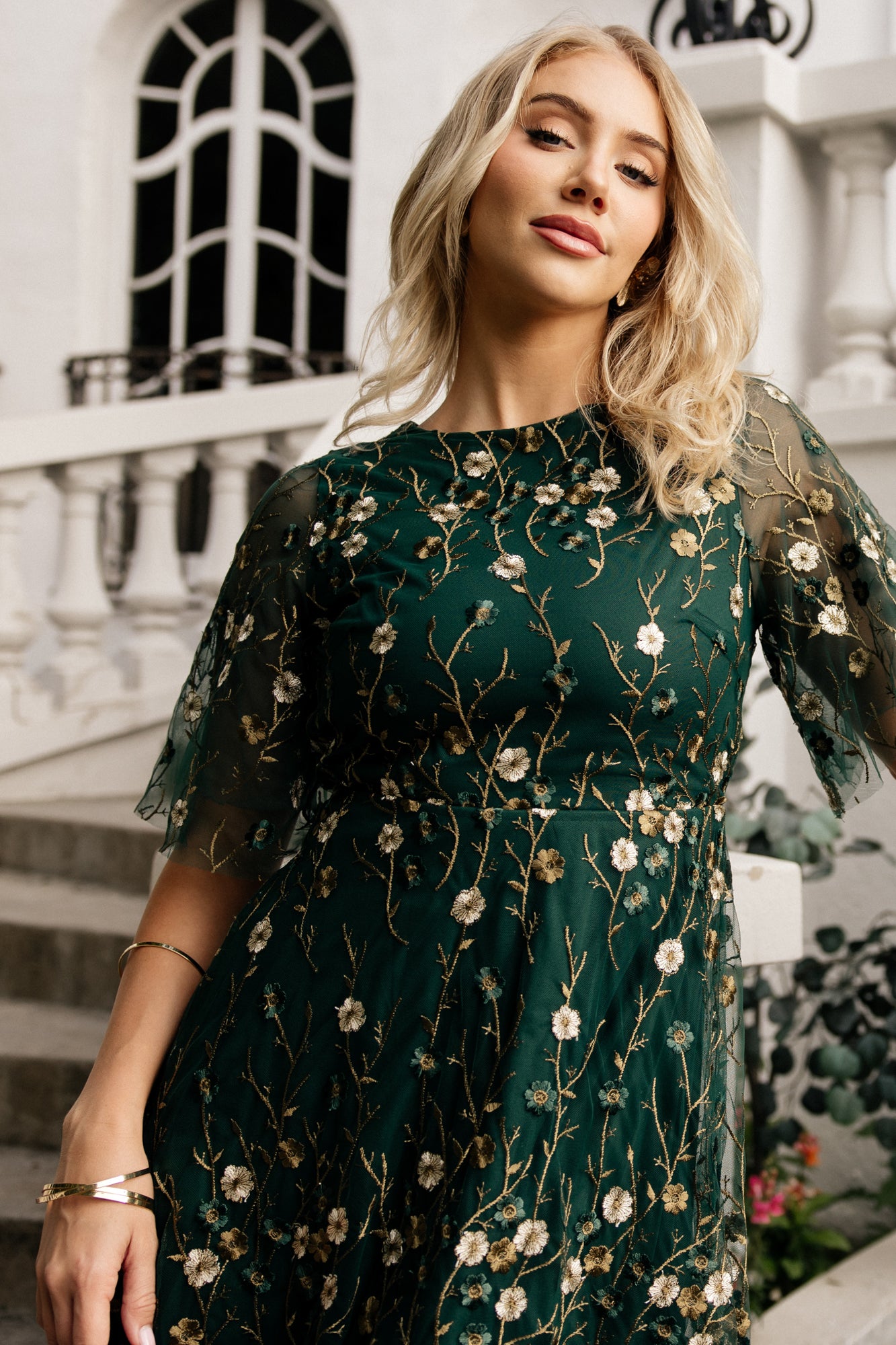 Arabella Embroidered Tulle Maxi Dress | Dark Green Floral Arabella Embroidered Tulle Maxi Dress | Dark Green Floral