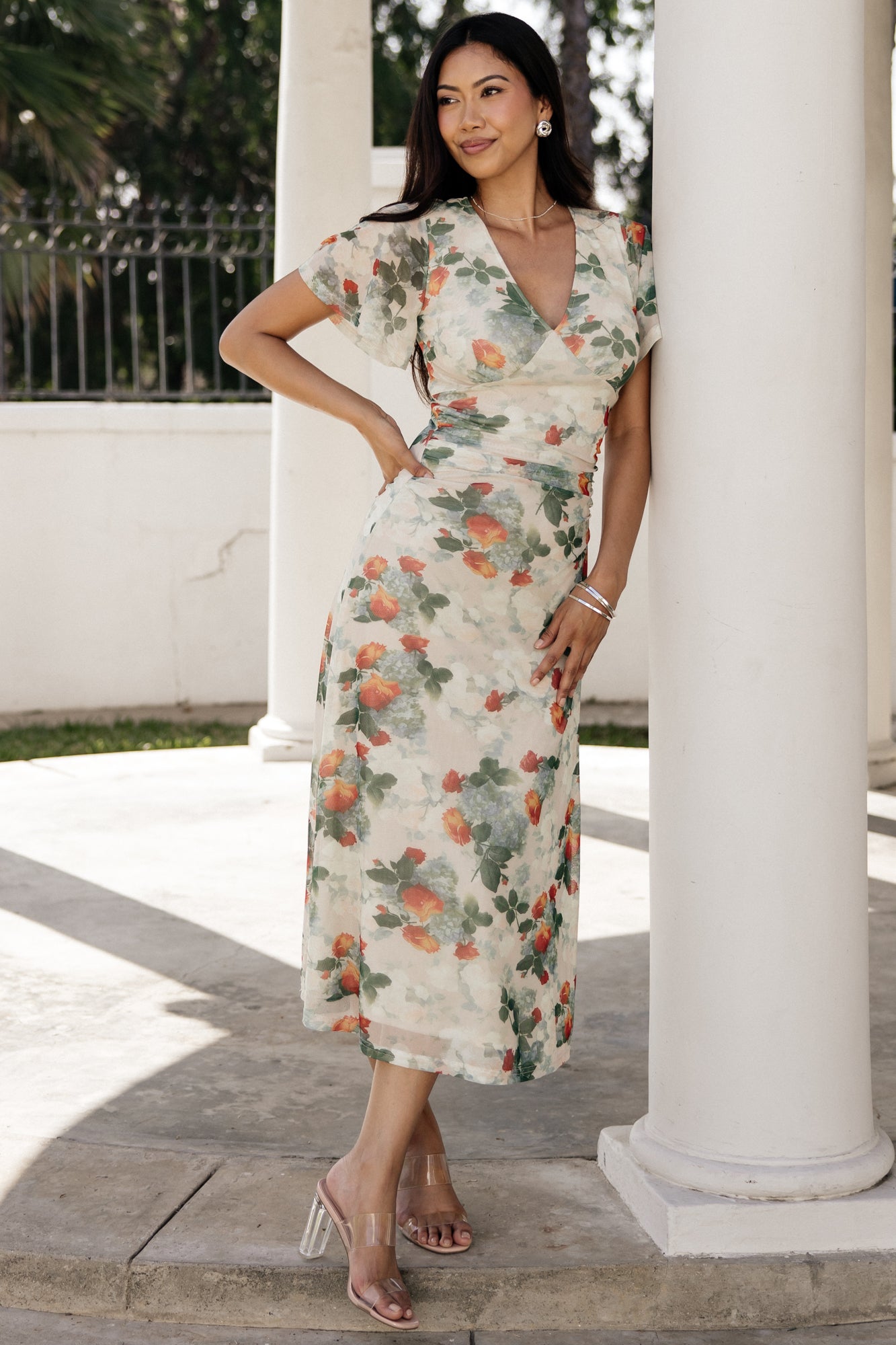 Baltic Born Womens Amara Mesh Dress | Cream Multi Floral