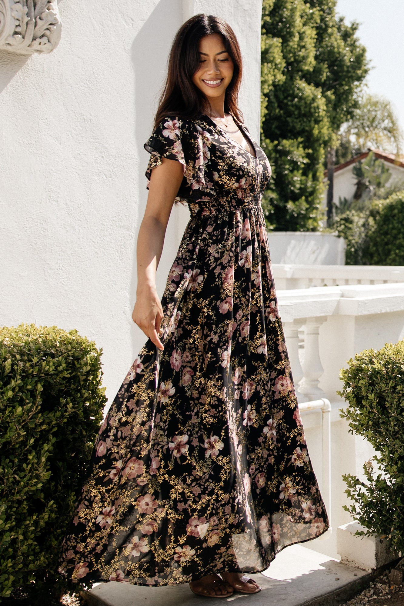 Lynlee Metallic Maxi Dress | Black + Mauve