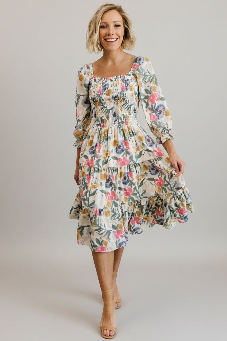 Baltic Born Womens Marta Smocked Midi Dress | Multi Floral