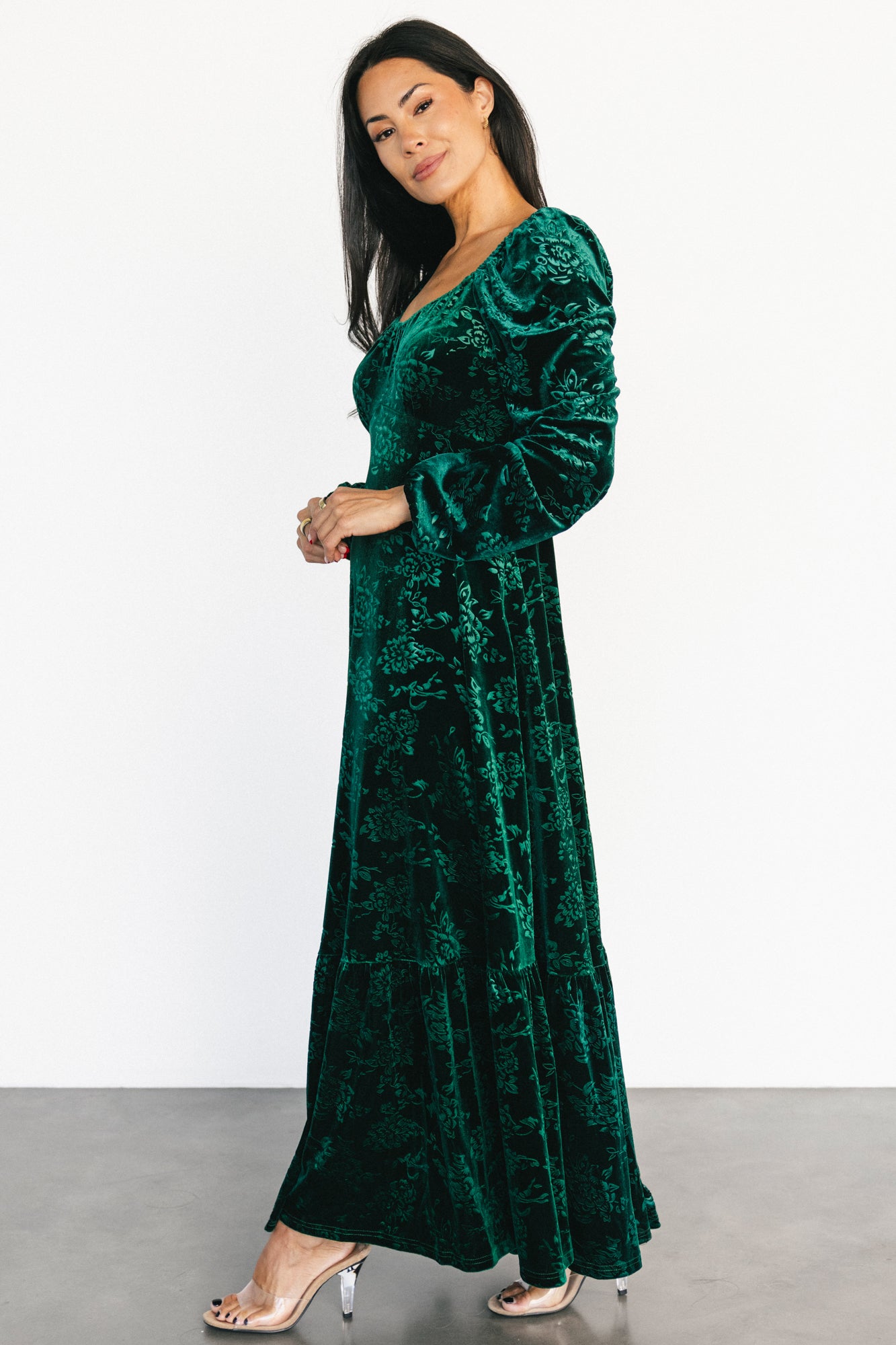 Audra Velvet Embossed Maxi Dress | Emerald