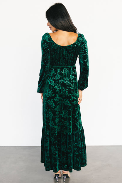Audra Velvet Embossed Maxi Dress | Emerald