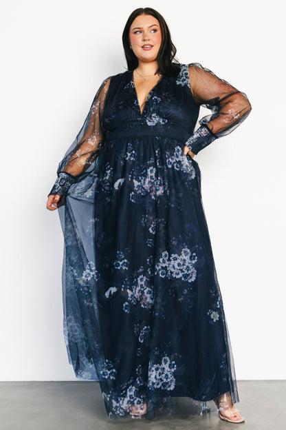 Layla Tulle Maxi Dress | Navy Multi